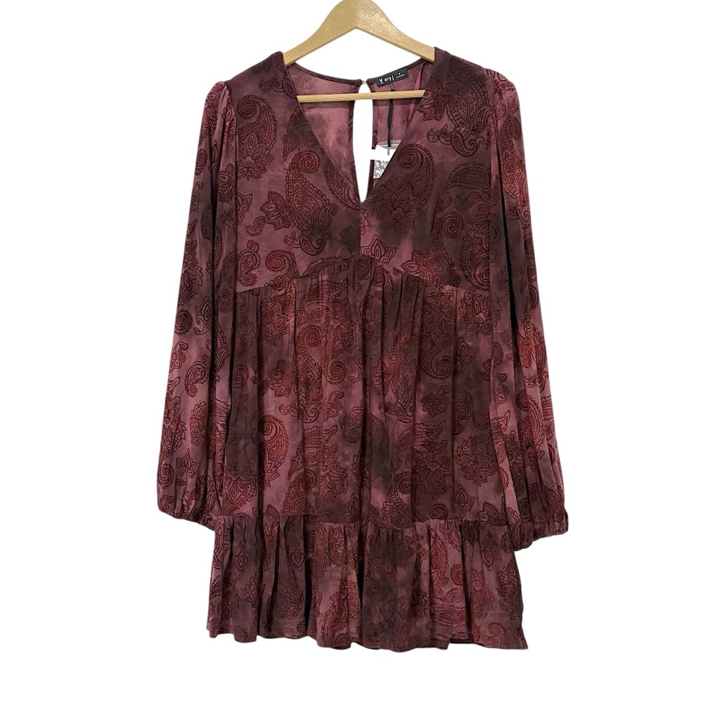NEW Very J Medium Burgundy Velvet Burnout Whimsigoth Babydoll Dress Fairy Grunge